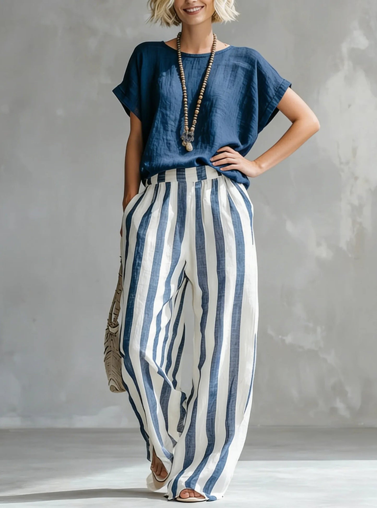 🎁Time-Limited Special⏰Cozy Loose-fit Striped Cotton-linen Two-piece Set ✨Plus Size Friendly S-3XL