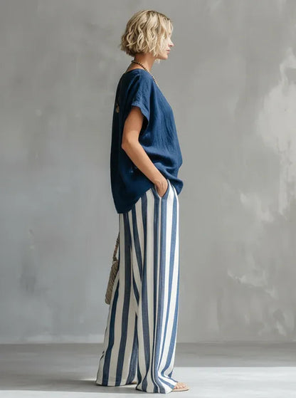 🎁Time-Limited Special⏰Cozy Loose-fit Striped Cotton-linen Two-piece Set ✨Plus Size Friendly S-3XL
