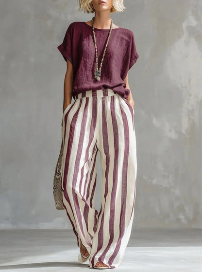 🎁Time-Limited Special⏰Cozy Loose-fit Striped Cotton-linen Two-piece Set ✨Plus Size Friendly S-3XL