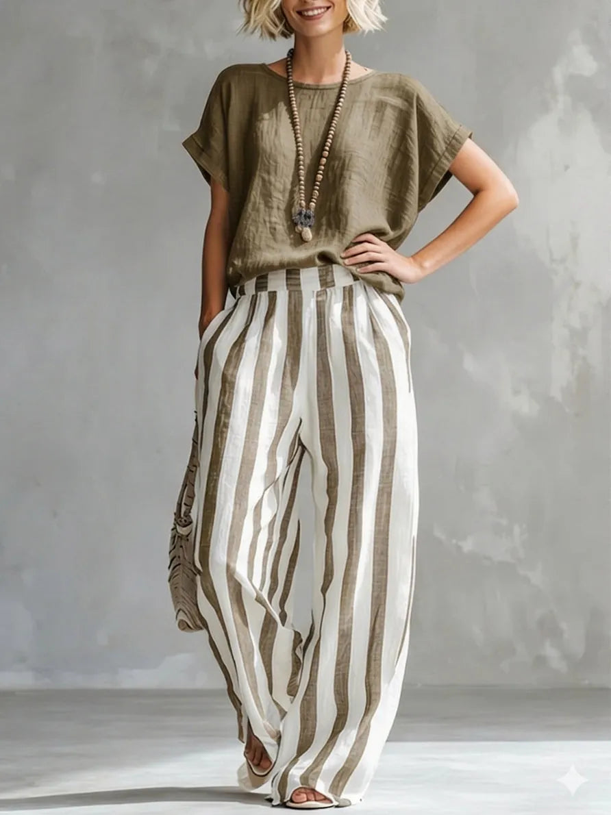 🎁Time-Limited Special⏰Cozy Loose-fit Striped Cotton-linen Two-piece Set ✨Plus Size Friendly S-3XL